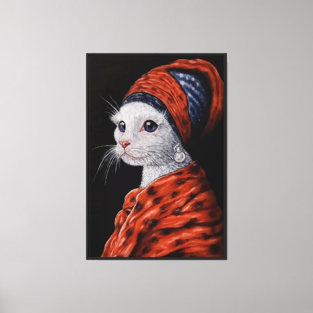 katt med en pärlörhänge canvastryck (Framsida)