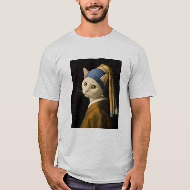 Katt med en pärlörhänge t shirt (Framsida)