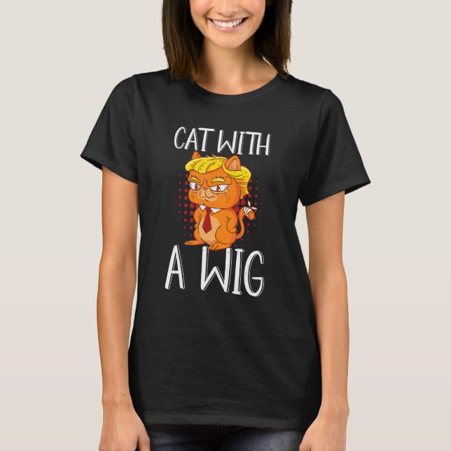 Katt Med En Peruk Peruk Falskt Hår T Shirt (Framsida)