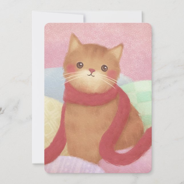 Katt med en röd scarfillustration inbjudningar (Framsida)