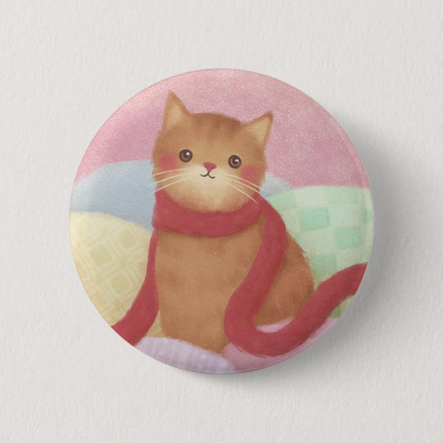 Katt med en röd scarfillustration knapp (Framsida)