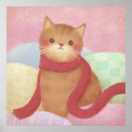 Katt med en röd scarfillustration poster