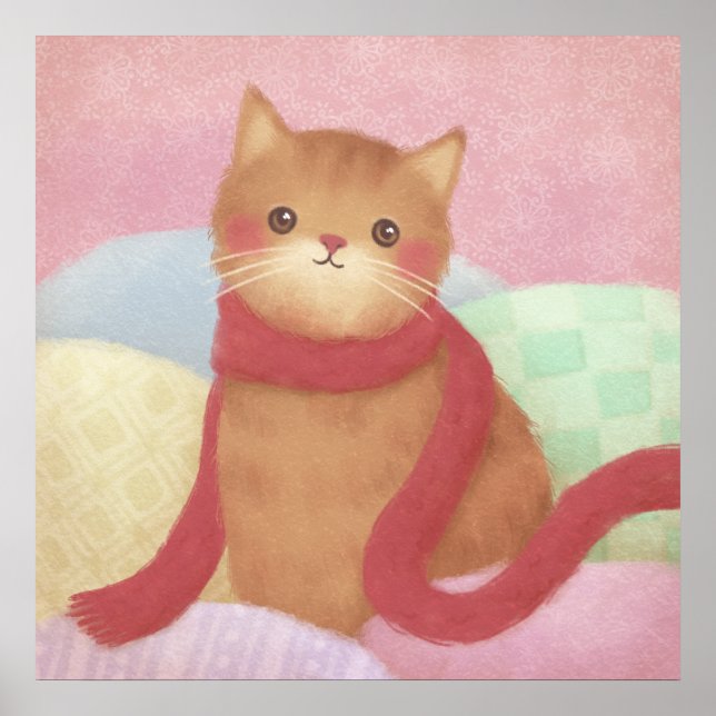 Katt med en röd scarfillustration poster (Framsidan)