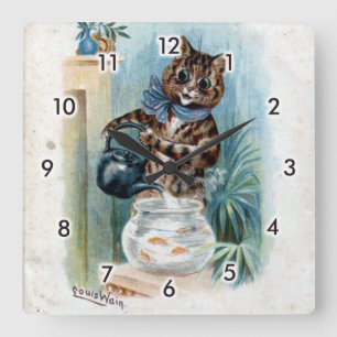 Katt med en vattenkokare, Louis Wain Fyrkantig Klocka