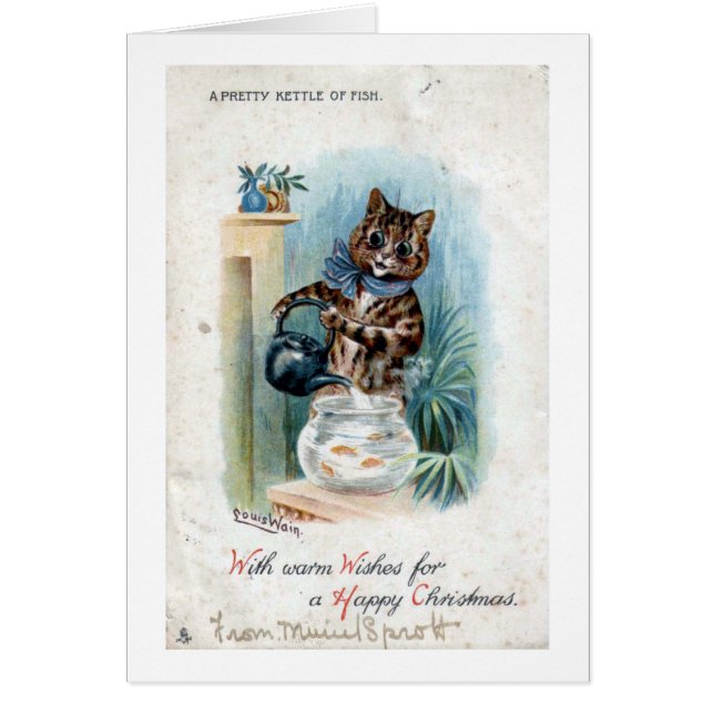 Katt med en vattenkokare, Louis Wain Hälsningskort (Framsidan)