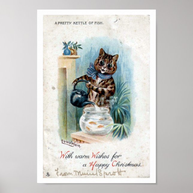 Katt med en vattenkokare, Louis Wain Poster (Framsidan)