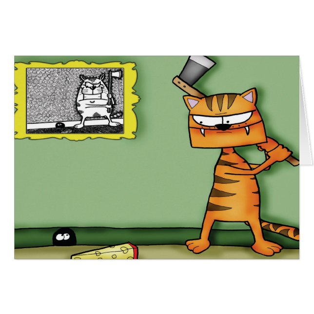 Katt med en yxa hälsningskort (Framsidan Horizontal)