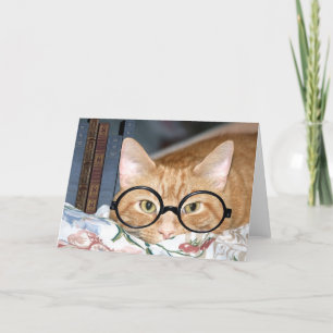 Katt med exponeringsglas och bokar kort