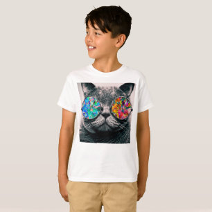 Katt med färgad glasögon t shirt
