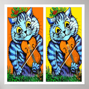 Katt med fiol av Louis Wain Poster