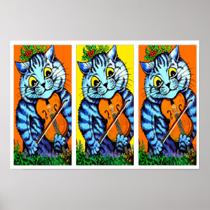 Katt med fiol av Louis Wain Poster