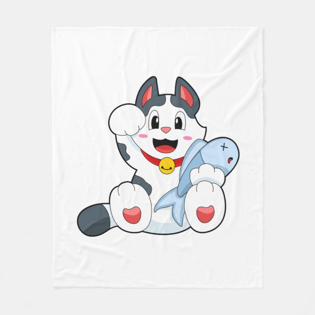 Katt med fisk fleecefilt (Framsidan)