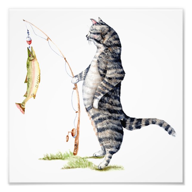 Katt med fisk fototryck (Framsidan)