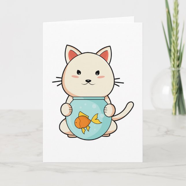 Katt med fisk i glas kort (Framsida)