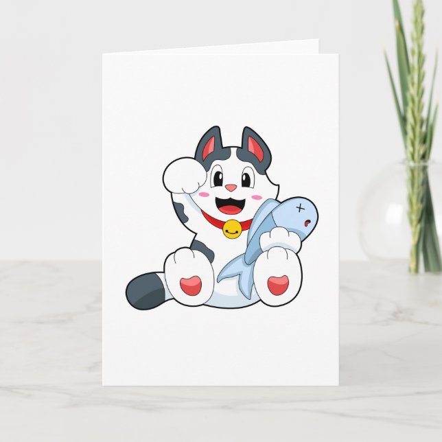 Katt med fisk kort (Framsida)