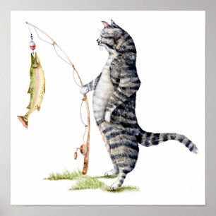 Katt med fisk poster