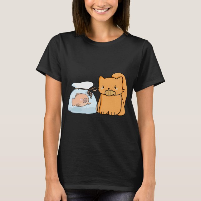 Katt med fisk t shirt (Framsida)