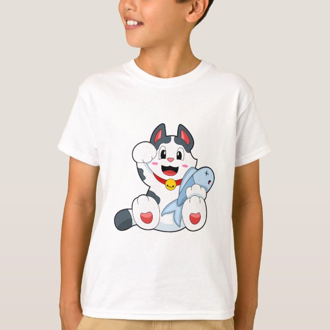 Katt med fisk t shirt (Framsida)