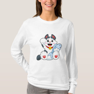 Katt med fisk t shirt