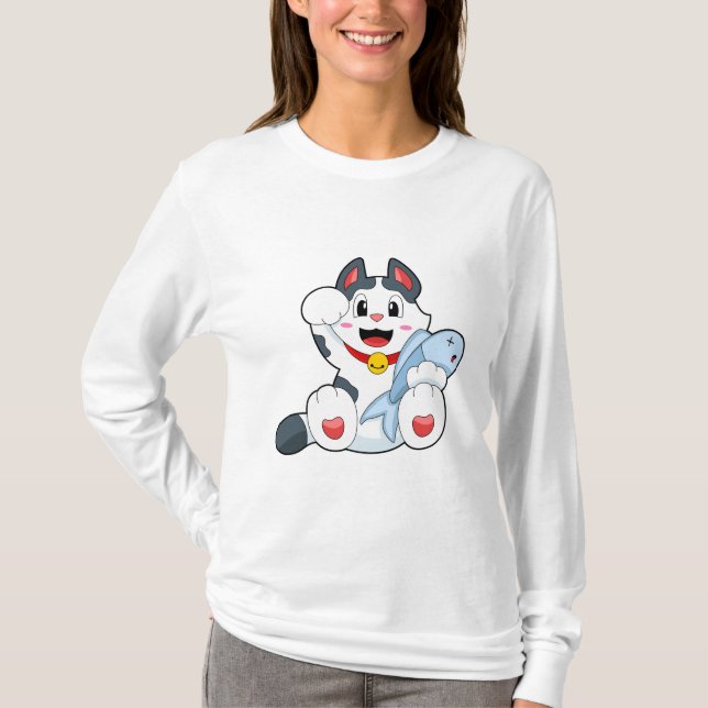 Katt med fisk t shirt (Framsida)