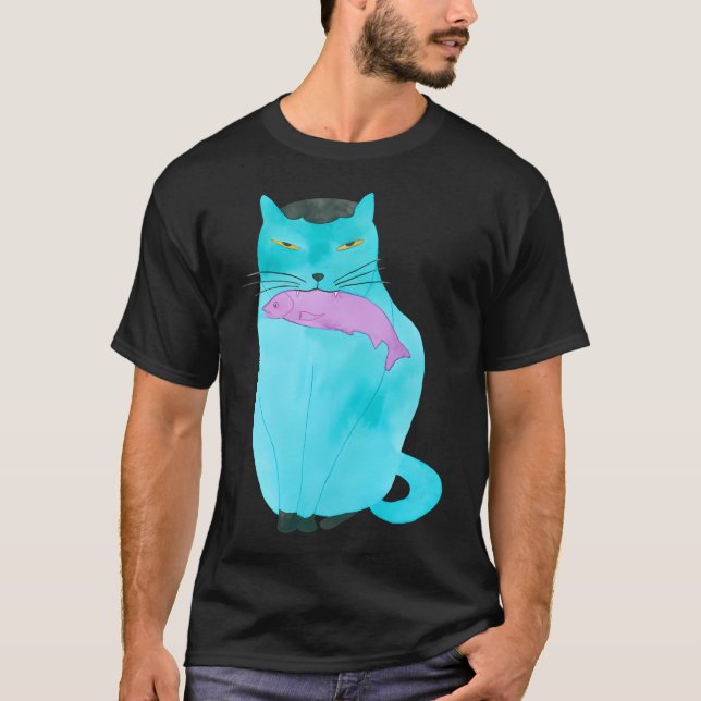 Katt med fisk t shirt (Framsida)