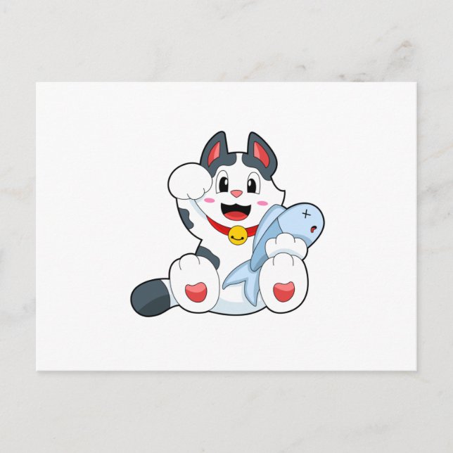 Katt med fisk vykort (Framsida)