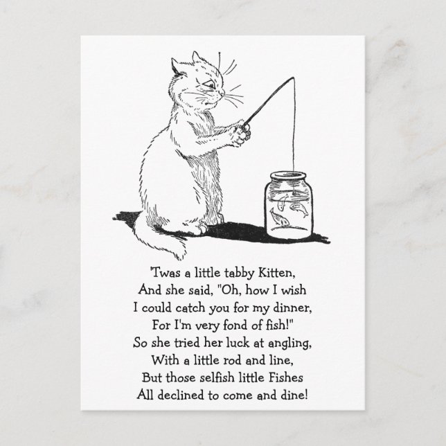 Katt med fisketräd vykort (Framsida)