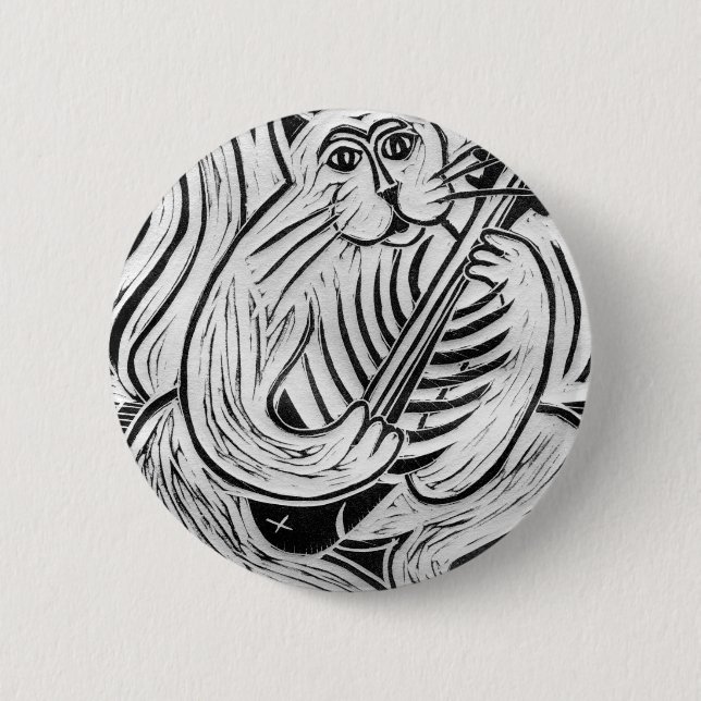 Katt med fiskgitarr knapp (Framsida)