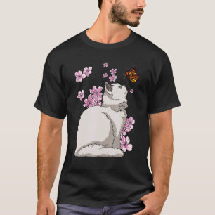 Katt Med Fjäril Japanska Sakura Körsbärsblom T Shirt
