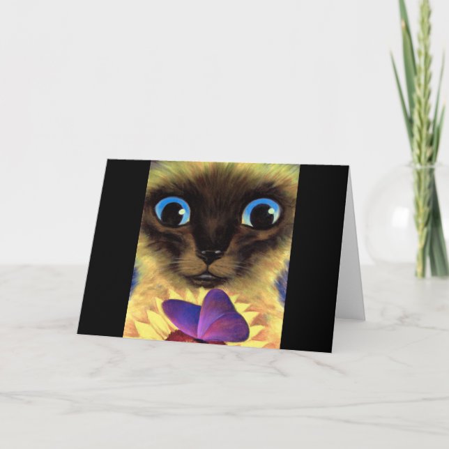 Katt med fjäril, siamesisk färg - flersidig kort (Framsida)