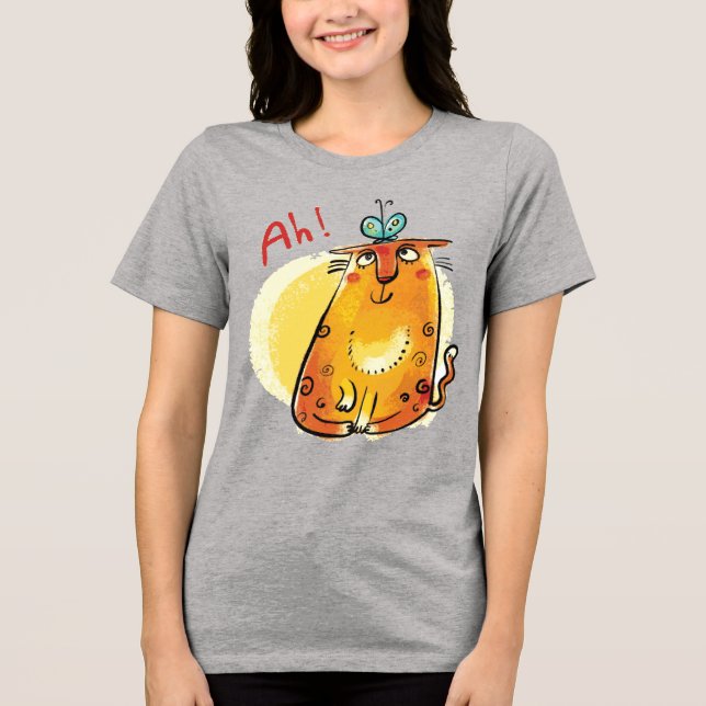 Katt med fjäril t shirt (Framsida)