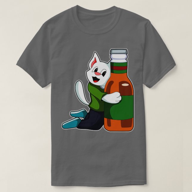 Katt med Flaska av öl T Shirt (Design framsida)
