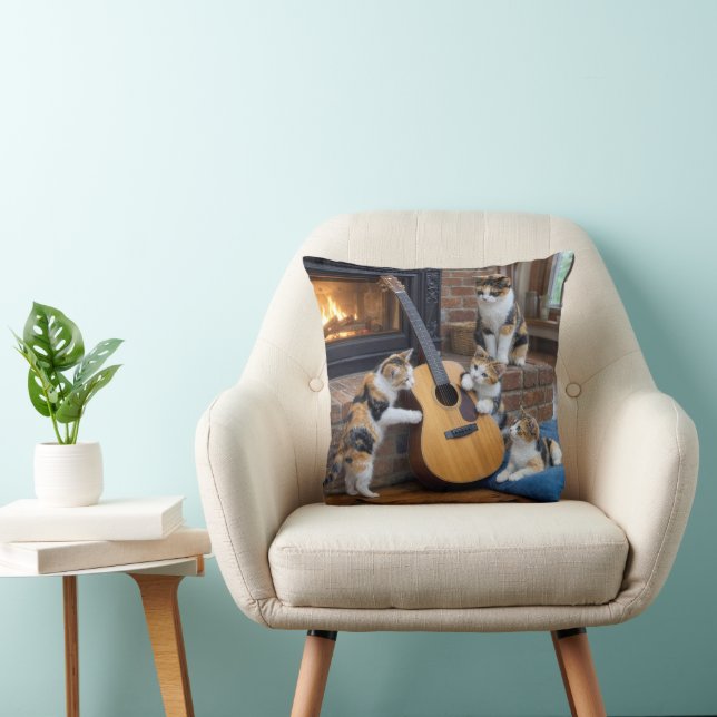 Katt med flera färger och ungar med gitarr kudde (Stol)