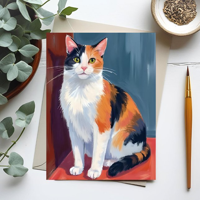 Katt med flera färger | Vattenfärg Söt liten katt  Vykort (Skapare uppladdad)