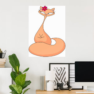 Katt med Flower Cute Kawaii Kattunge Poster
