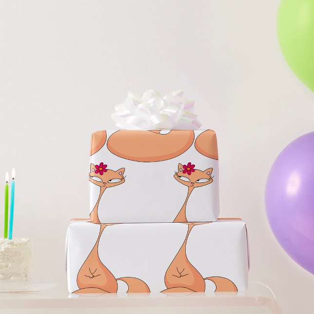 Katt med Flower Cute Kawaii Kattunge Presentpapper (Skapare uppladdad)