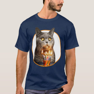Katt med födelsedag, hett glas t shirt