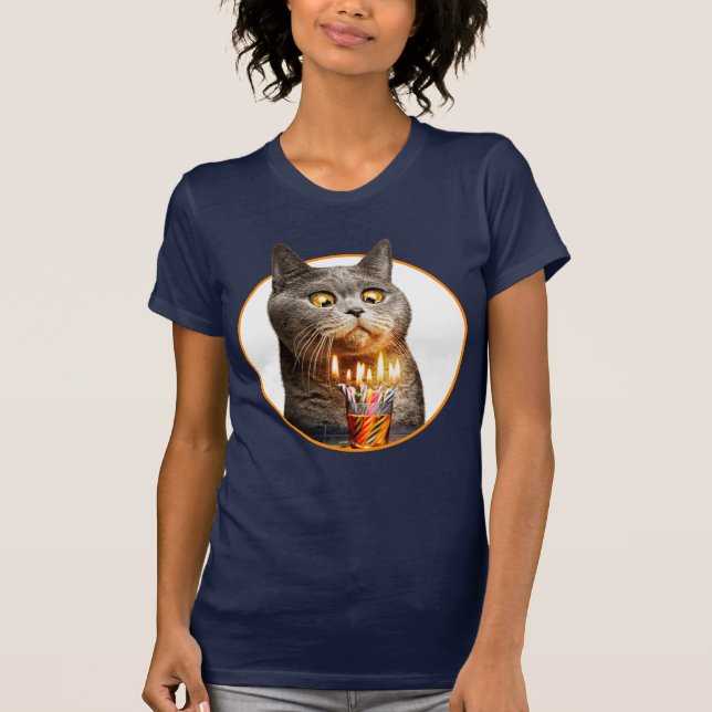 Katt med födelsedag, hett glas t shirt (Framsida)