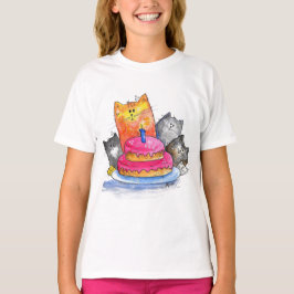 Katt med födelsedagskaka t shirt