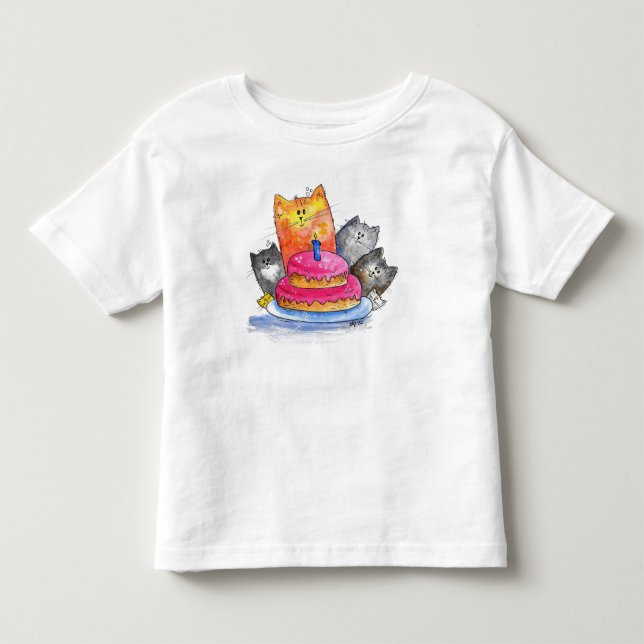 Katt med födelsedagskaka t shirt (Framsida)