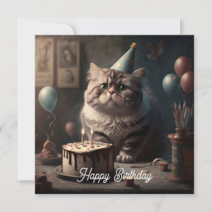 Katt med födelsedagskalas och ballonger kort