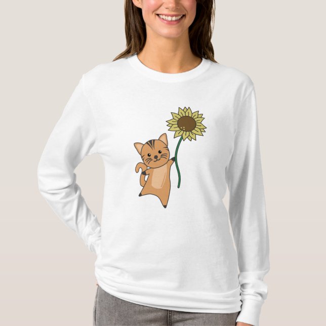 Katt med För barn av solrosmatsalar T Shirt (Framsida)