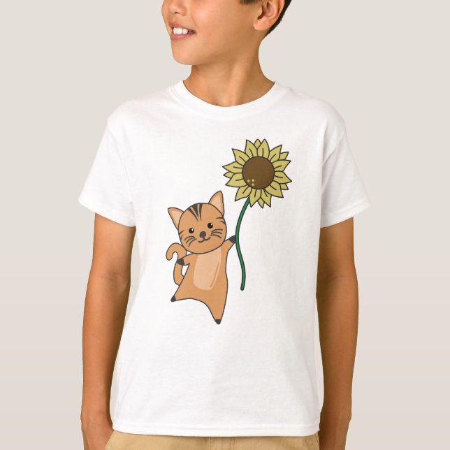 Katt med För barn av solrosmatsalar T Shirt (Framsida)