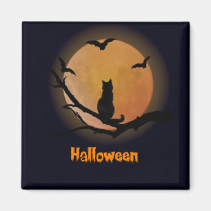 Katt med fullt Halloween Magnet