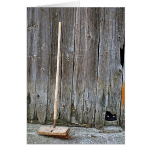 Katt med gammal Barn Broom Hälsningskort