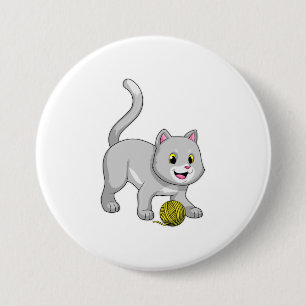 Katt med garn av ull boll knapp