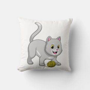 Katt med garn av ull boll kudde