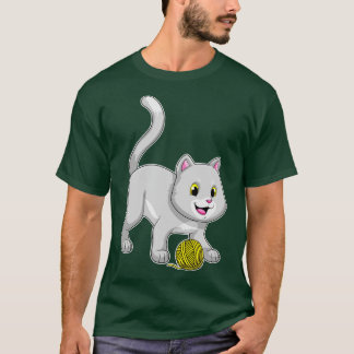 Katt med garn av ull boll t shirt