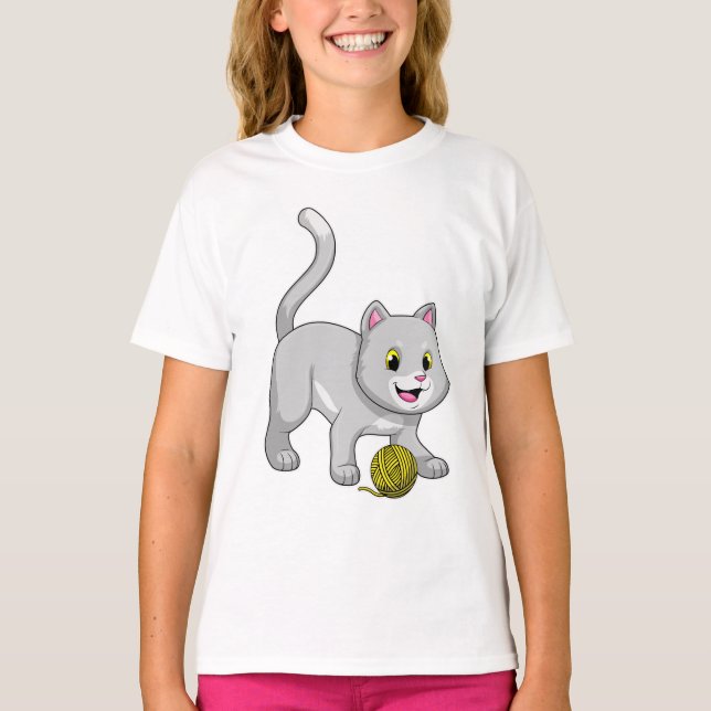 Katt med garn av ull boll t shirt (Framsida)