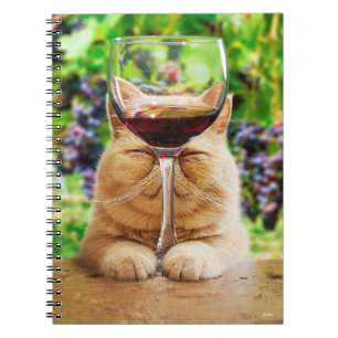 Katt med glas av Vin Anteckningsbok